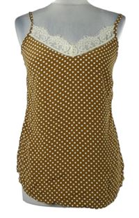 Dámský medový puntíkovaný top s krajkou Summum