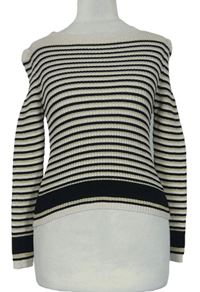 Dámsky béžovo-čierny pruhovaný crop sveter