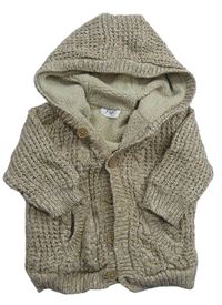 Béžový melírovaný prepínaci zateplený sveter s kapucňou F&F