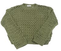 Khaki perforovaný crop sveter Primark