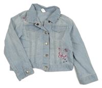 Svetlomodrá rifľová bunda s kvietkami a motýlikmi Topolino