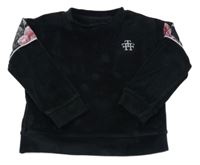 Čierna plyšová mikina s výšivkou a kvietkami Firetrap