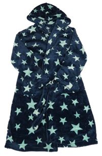 Tmavomodrý chlupatý župan s hvězdami a kapucí F&F