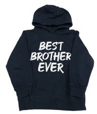 Tmavomodrá mikina s nápisom a kapucňou