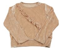 Svetloružové zamatové tričko s volánikom