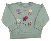 Khaki mikina s květinami a volánky 