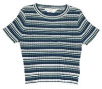 Tmavomodro-bielo-mintové pruhované pletené tričko H&M
