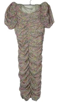 Dámské smetanové síťované řasené minišaty Mango