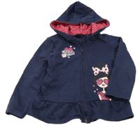 Tmavomodrá prepínaci mikina s dívkou s okuliarmi a kapucňou Kiki&Koko