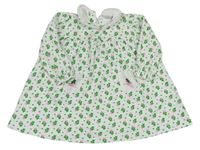 Bielo-zelené kvetované šaty s límečkem 6-12m