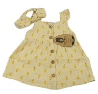 2set - Béžové mušelínové šaty s citrony + čelenka 