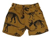 Hnědé teplákové kraťasy s kostrami dinosaurů H&M