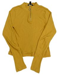 Horčicové rebrované crop tričko so zipsom zn. New Look