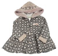 Sivo-svetloružový vzorovaný podšitý kabát s Minnie a kapucňou