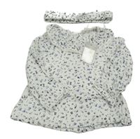 Nové - 2set - Bílá květovaná halenka + čelenka Primark