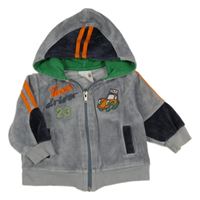 Sivá zamatová prepínaci mikina s autom a kapucňou