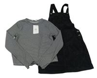 Nové - 2 set - Čierne menšestrové na traké šaty + pruhované crop tričko zn. Primark