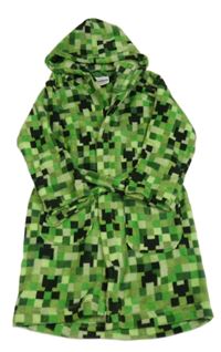 Zeleno-černý kostkovaný chlupatý župan s kapucí - Minecraft George