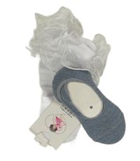 Nové - 2x - Ponožky - Bílé s organzovými volánky + modré melírované neviditelné vel. 27-30