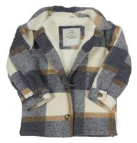 Tmavomodro-smetanovo-hnedá kockovaná zateplená košeľová bunda George