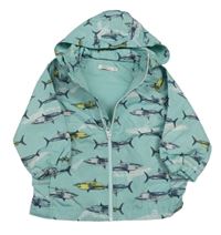 Mentolová šušťáková jarná bunda so žralokmi a kapucňou Name it