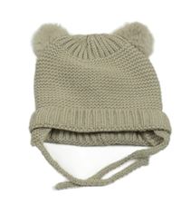 Béžová pletená čepice s bambulemi Zara