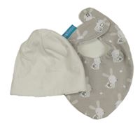 2set - Šedý slinták se zajíčky + bílá čepice 