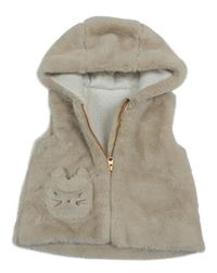 Béžová kožušinová podšitá vesta s mačkou a kapucňou Nutmeg