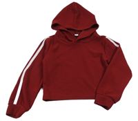 Rubínová rebrovaná crop mikina s kapucňou