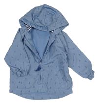 Svetlomodrá šušťáková jarná bunda s kotvami a kapucňou F&F