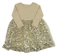 Béžové rebrované šaty s tylovo/flitrovou sukní