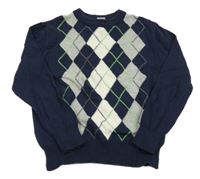 Tmavomodro-bielo-sivý károvaný sveter Cherokee