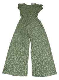 Kaki-biely kvetovaný nohavicový overal C&A