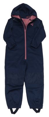 Tmavomodrá softshellová kombinéza so srdiečkami s kapucňou Lupilu