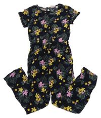 Tmavomodro-kvetovaný nohavicový overal Alive