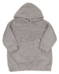 Sivá chlpatá oversize mikina s vreckom a kapucňou H&M