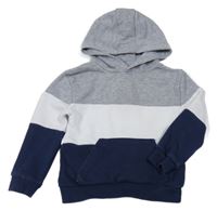 Sivo-bielo-tmavomodrá mikina s kapucňou Primark