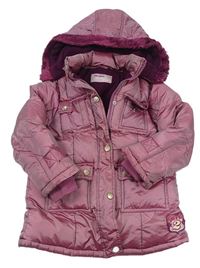 Ružová šušťáková zimná bunda s kapucňou