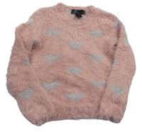 Svetloružový chlpatý sveter so srdiečkami Pocopiano