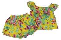2set - Žlutá crop halenka s květy + kraťasy Primark