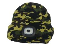 Khaki-černo-hnědá army pletená čepice se světýlkem