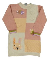 Smetanovo-ružovo-broskvové svetrové šaty so zajačikom Tu