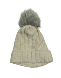 Smetanovo-zlatá pletená čepice s bambulí X-mail