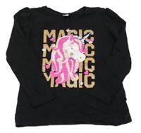 Černé triko s jednorožcem z překlápěcích flitrů Dopodopo