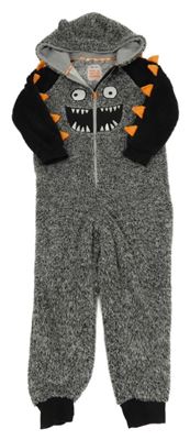 Sivo-červená huňatá kombinéza s kapucí - príšerka Tu