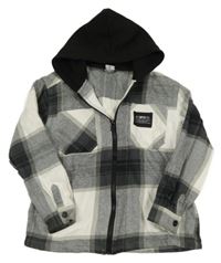 Sivo-biela kockovaná košeľová bunda s kapucňou Chapter young