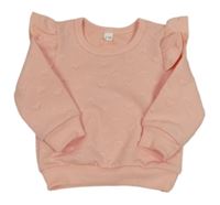 Broskvová vzorovaná mikina so srdiečkami a volánikmi