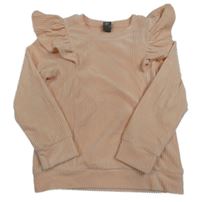 Svetloružová zamatová rebrovaná mikina s volánikmi Little Kids