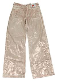 Nové - Světlerůžovo-bílé lesklé wide leg rifle Denim Co.