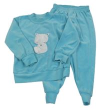 2set - Tyrkysová plyšová mikina s liškou + nohavice